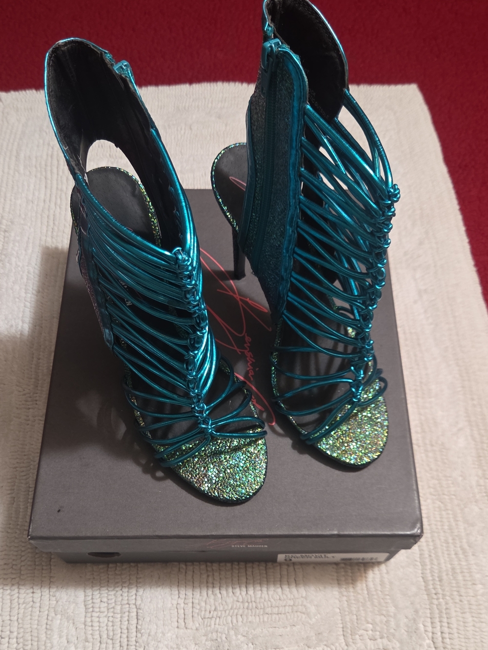 Steve Madden Teal Metallic Strappy Glitter Heels